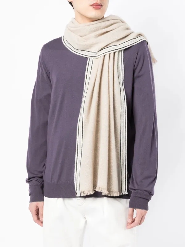 Brunello Cucinelli striped-border Cashmere Scarf | Neutrals