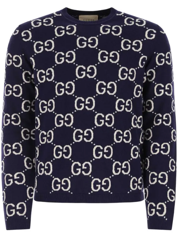 Gucci Gg jacquard Wool Jumper Men Wool XL Blue
