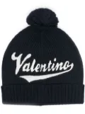 Valentino Garavani embroidered logo pompom beanie - Blue