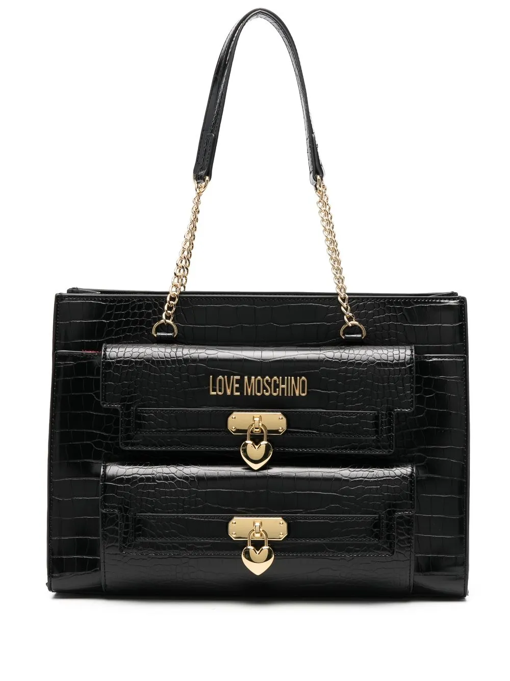 

Love Moschino tote con placa del logo y efecto de cocodrilo - Negro