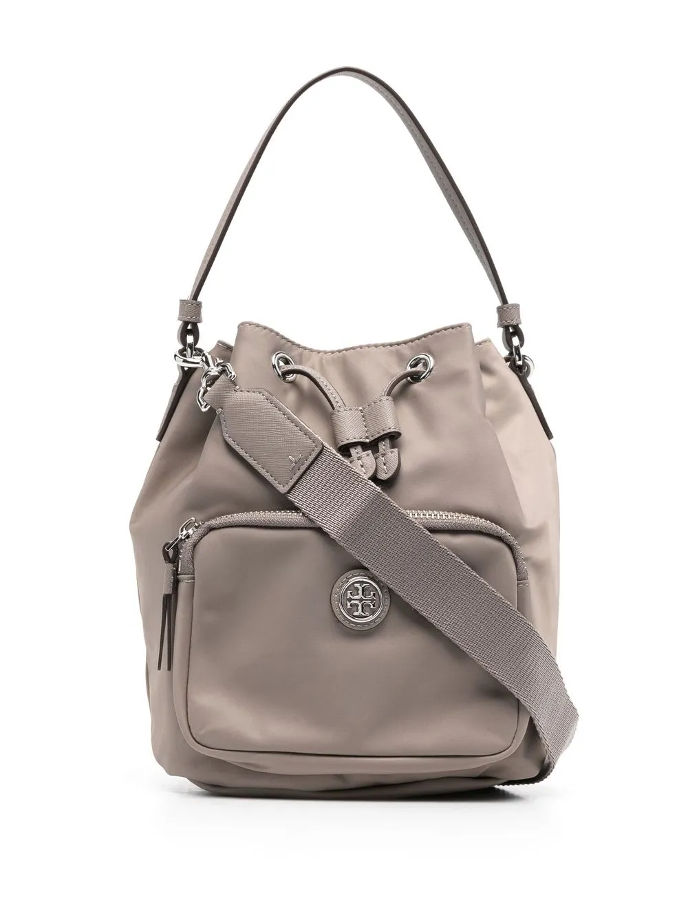 

Tory Burch bolsa bucket con placa del logo - Gris