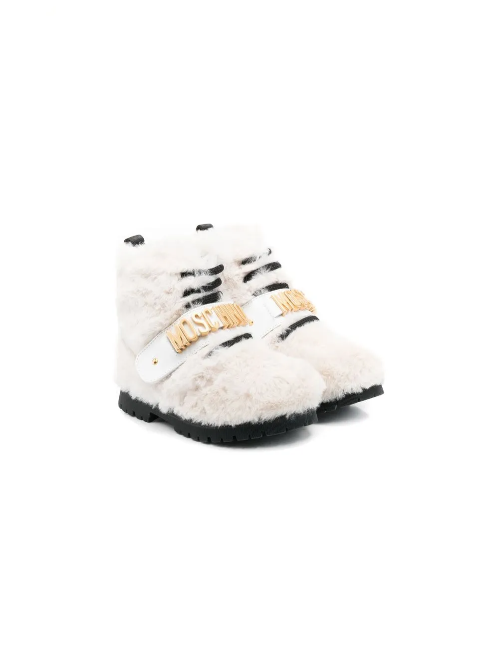 

Moschino Kids brushed logo plaque boots - White