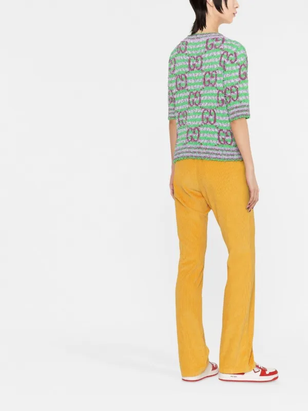 グッチ GUCCI GGストライプ ニット 衣料品 トップス コットン レディース グリーン系 / アイボリー系 【中古】 GUCCI - グッチ GUCCI GGストライプ ニット 衣料品 トップス コットン