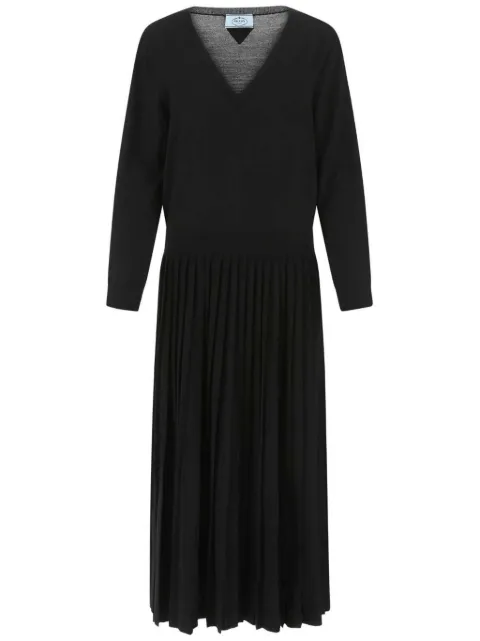 Prada V-neck pleated dress 