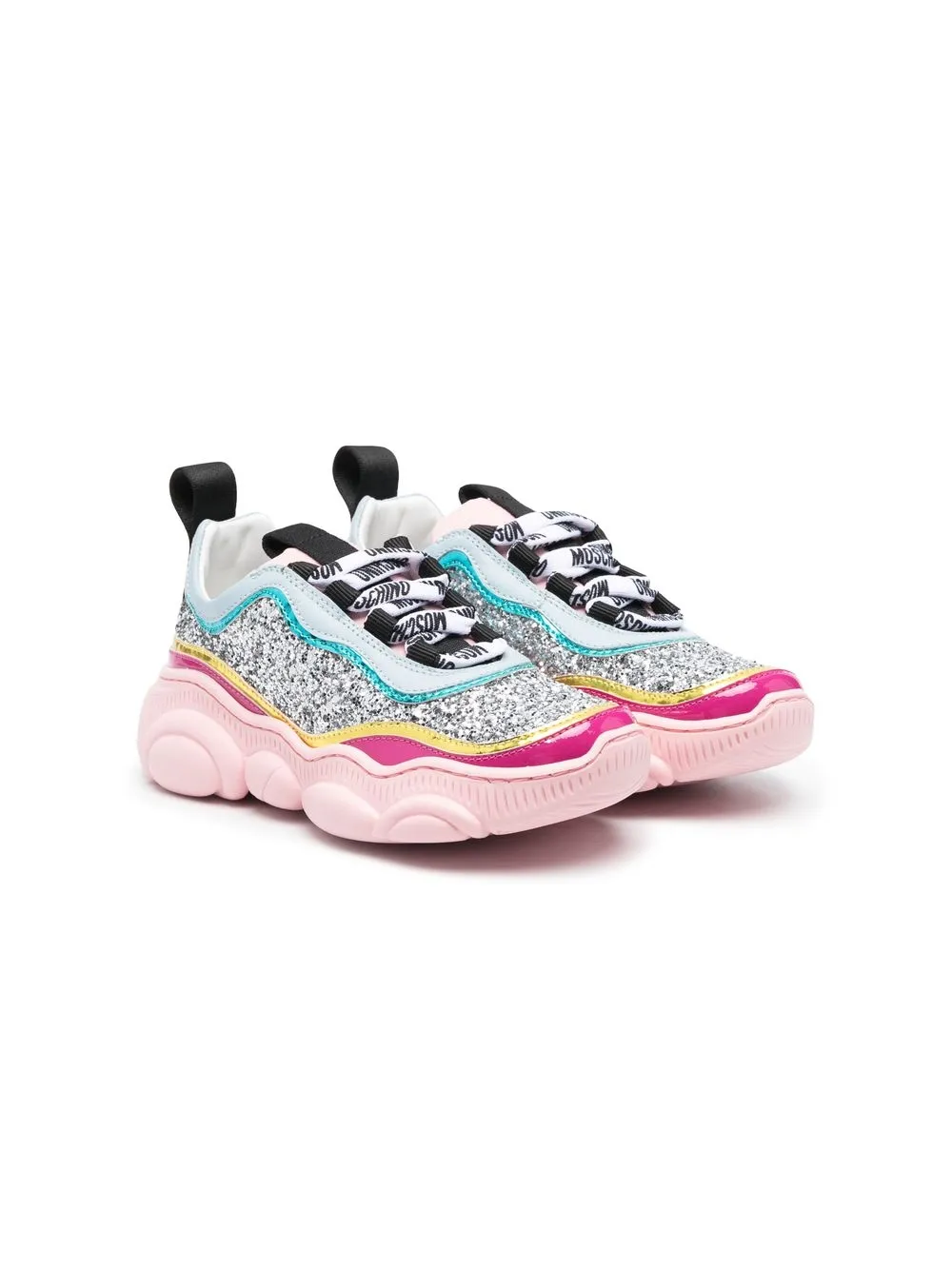 

Moschino Kids tenis con paneles y agujetas - Plateado