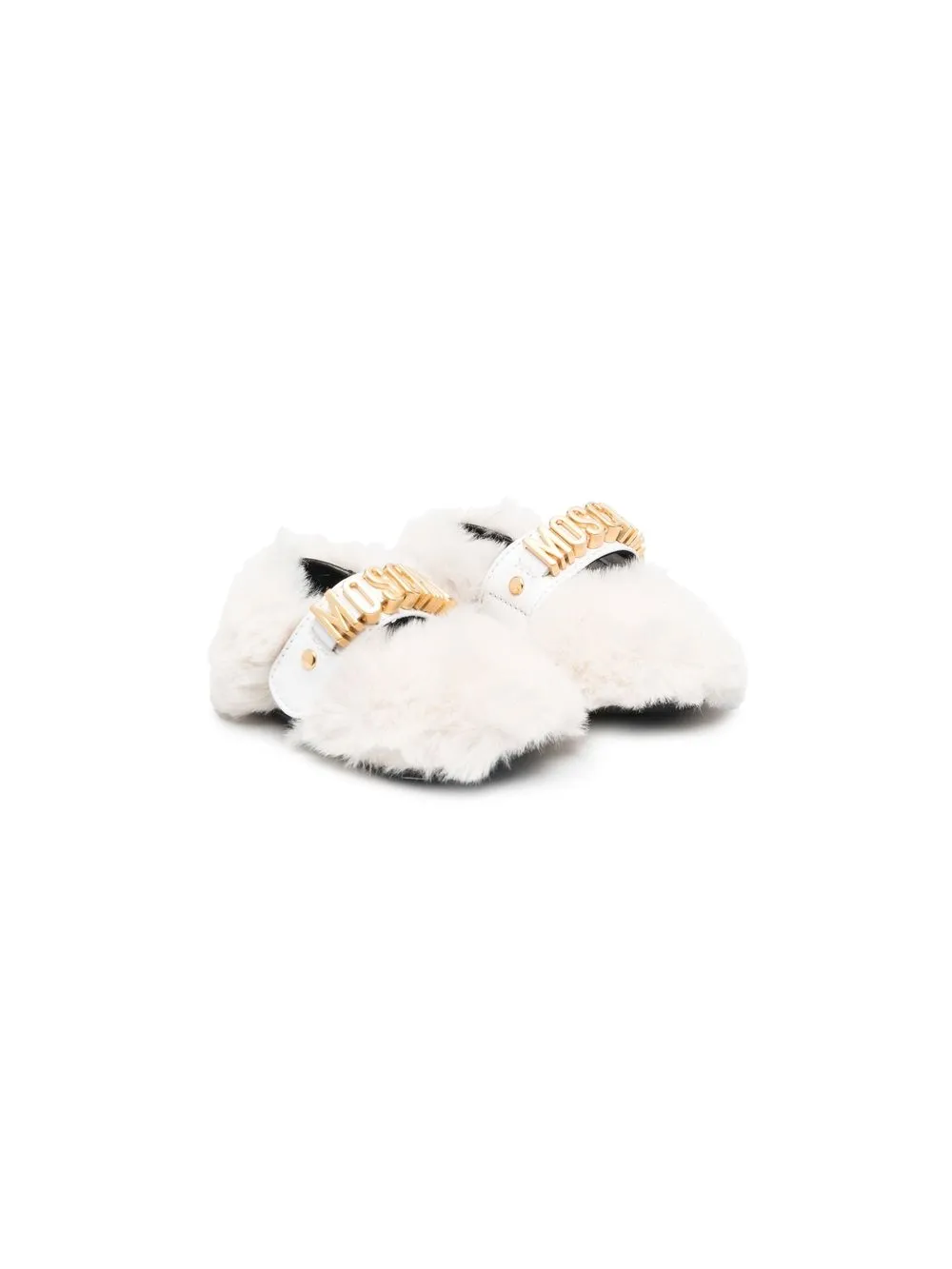

Moschino Kids logo-plaque sheepskin ballerina shoes - White
