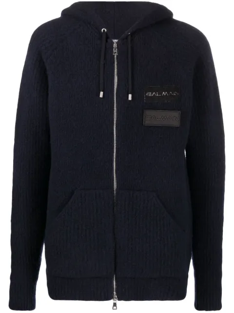 Affordable Balmain logo-patches zipped hoodie Men