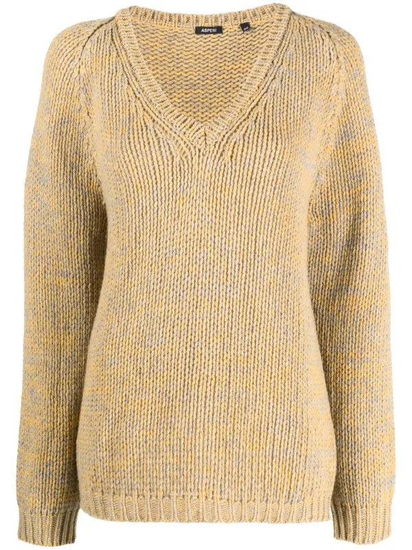 ASPESI Virgin Wool V-neck Jumper in Yellow