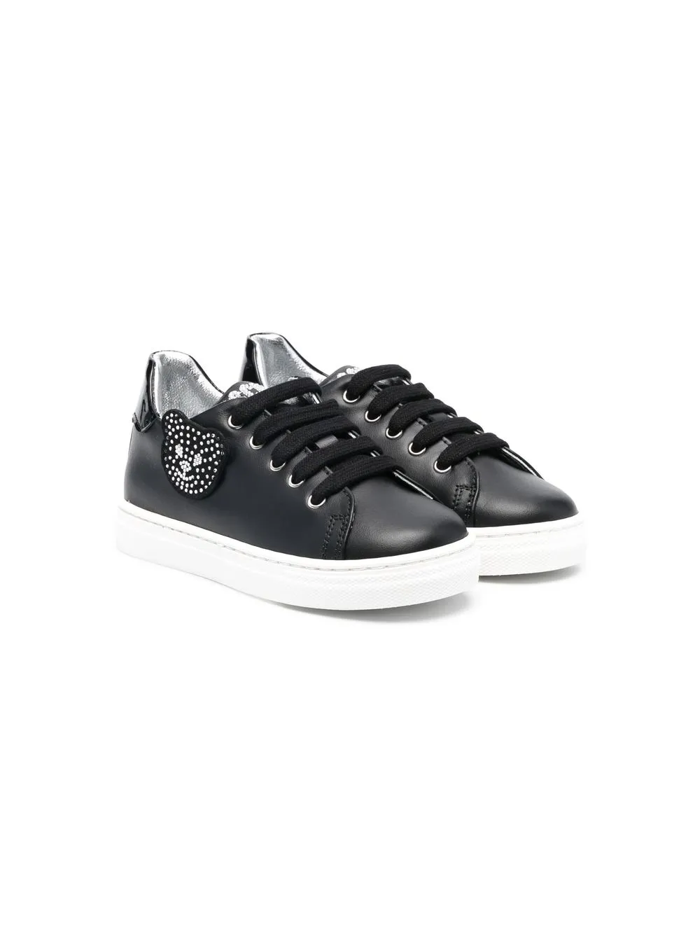 

Moschino Kids tenis bajos con agujetas y detalles del logo - Negro