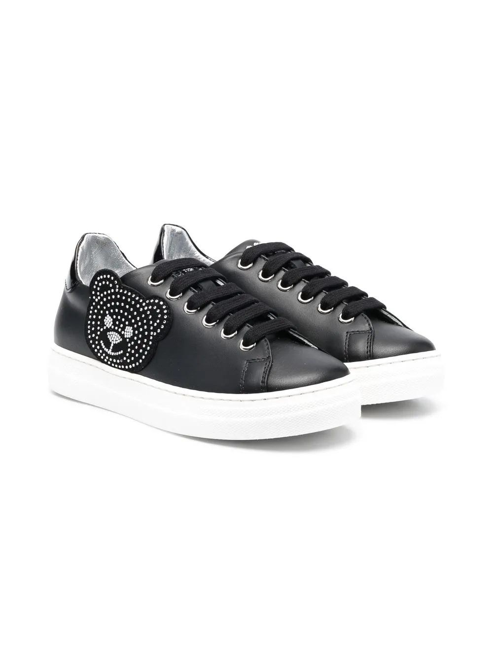 

Moschino Kids tenis bajos con agujetas y detalles del logo - Negro