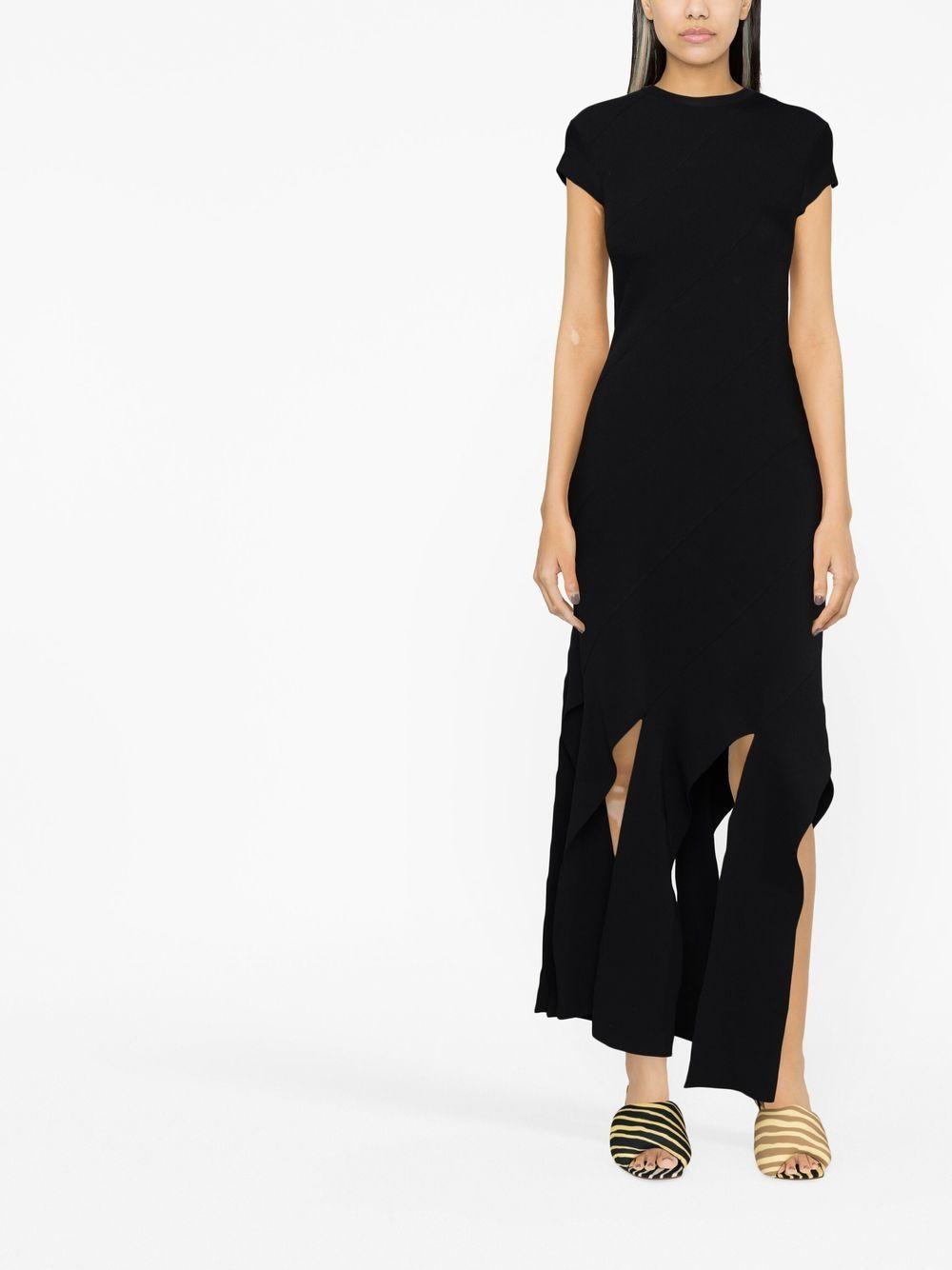 Shop Stella Mccartney Fringe-hem Striped Midi Dress In Black