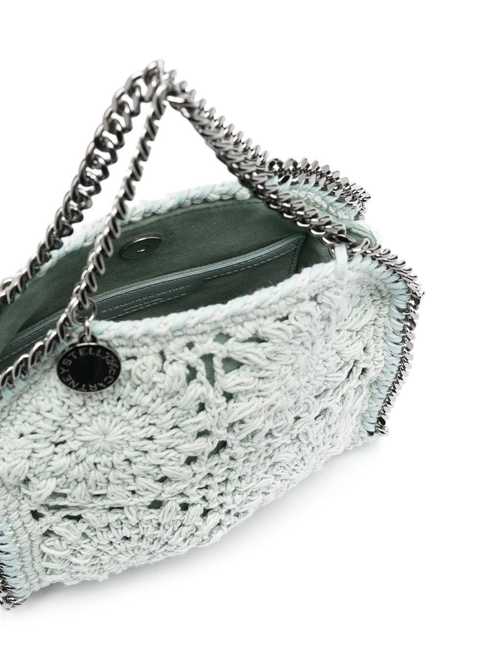 Shop Stella Mccartney Falabella Crochet-knit Tote Bag In Blue