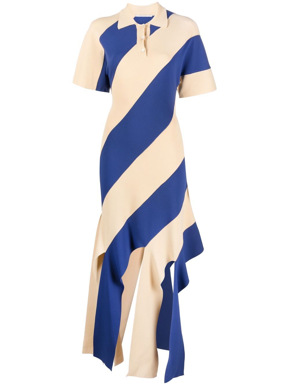 Shop Stella Mccartney Vertical-stripe Polo-collar Dress In Neutrals