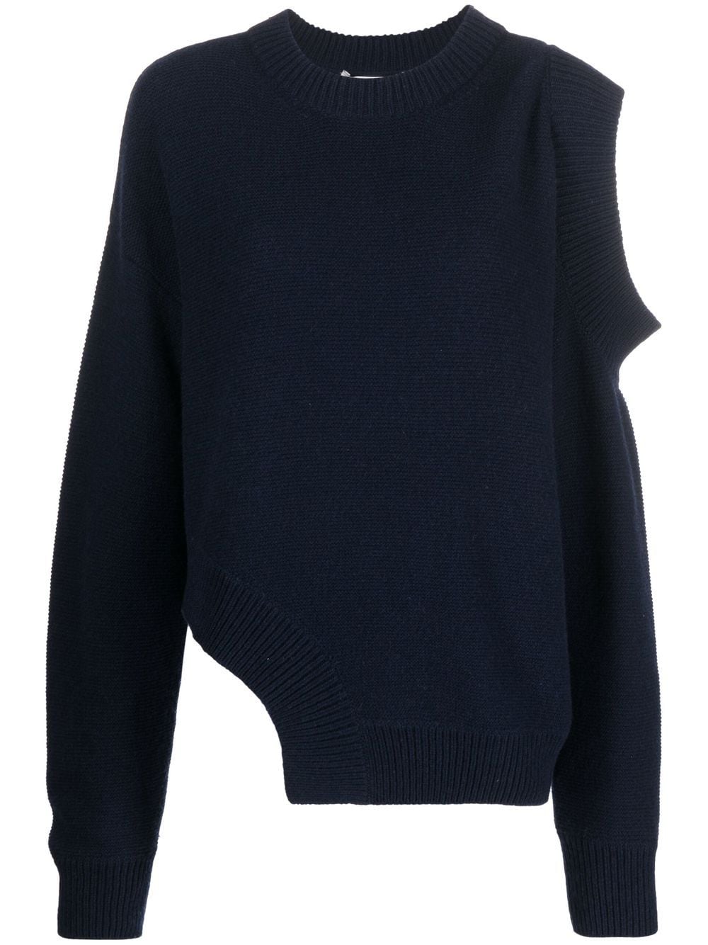 Shop Stella Mccartney Asymmetric Cold-shoulder Cashmere Jumper In Blue