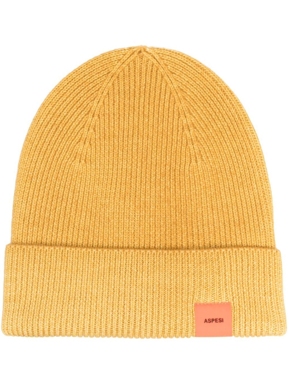 Aspesi Logo-patch Ribbed -knit Beanie In 01159 - Giallo / Yel