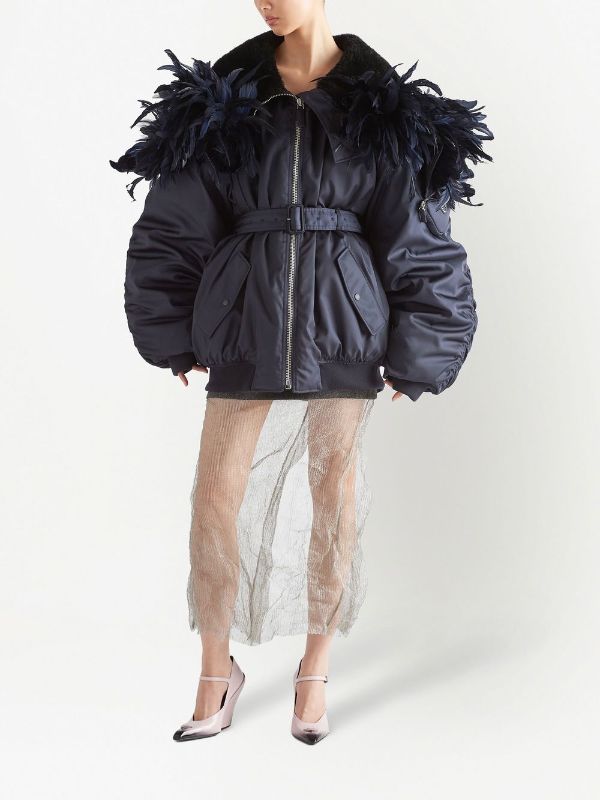 Prada feather-trimmed Re-Nylon Bomber Jacket - Farfetch