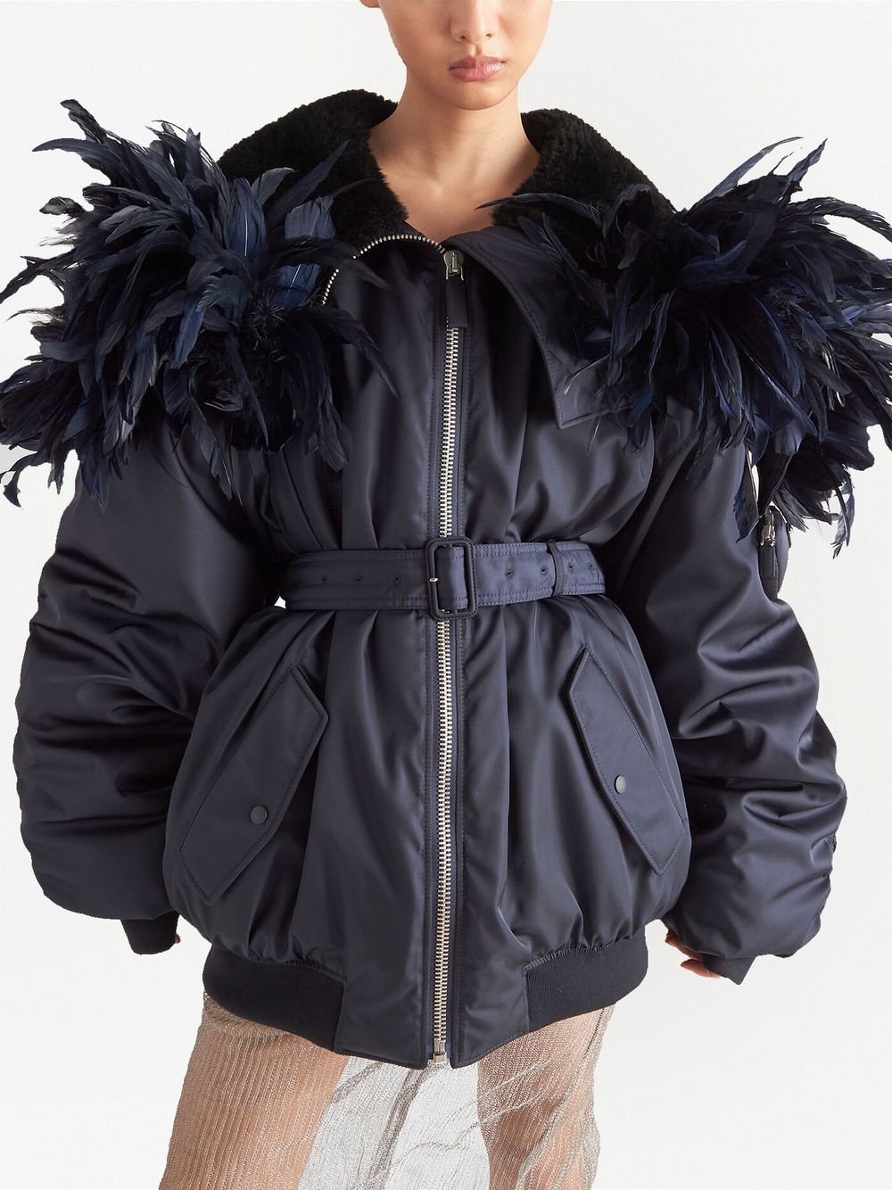 Prada feather-trimmed Re-Nylon Bomber Jacket - Farfetch