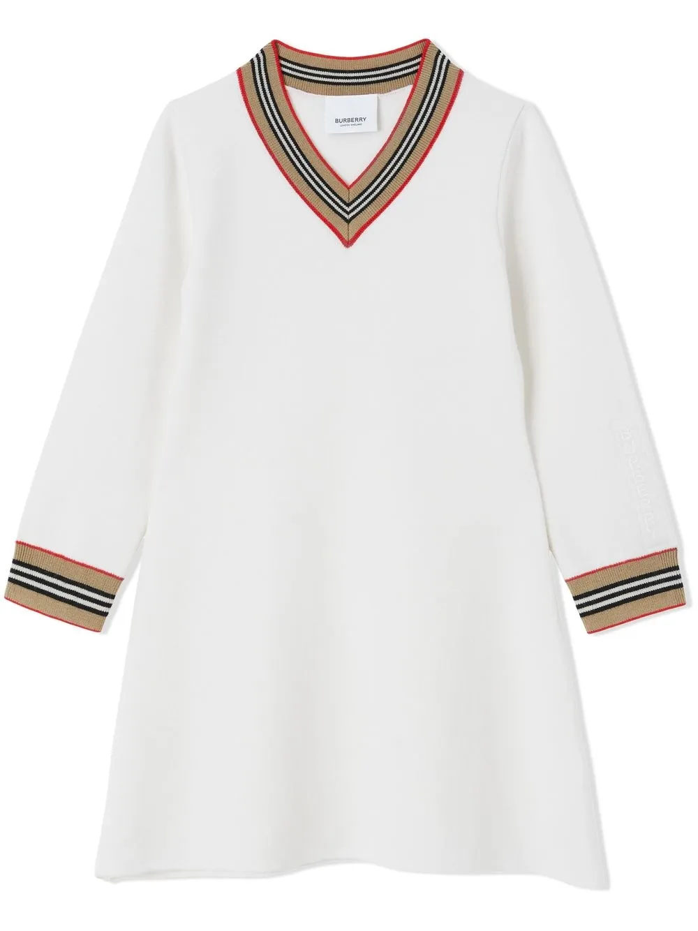 

Burberry Kids Icon Stripe trim dress - White