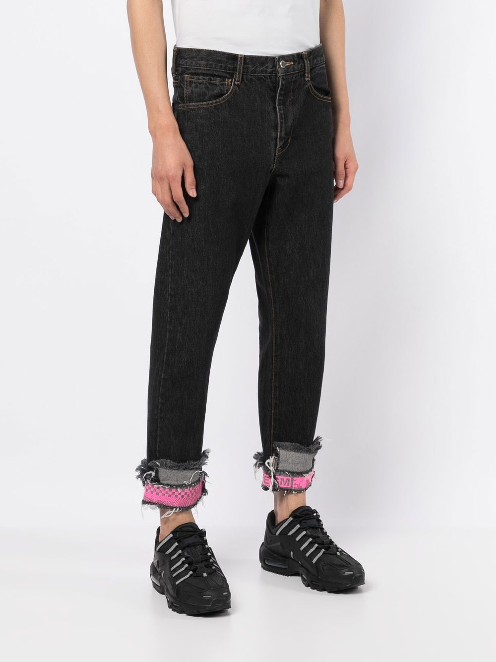 Shop Facetasm Cropped Patchwork Jeans In Black