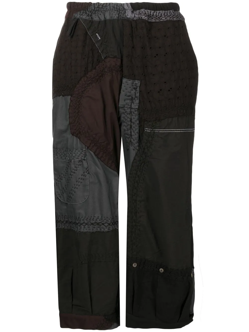 

By Walid patchwork slip-on cropped trousers - Brown