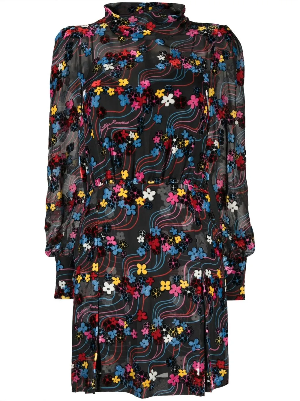 

Boutique Moschino vestido semitransparente con bordado floral - Negro