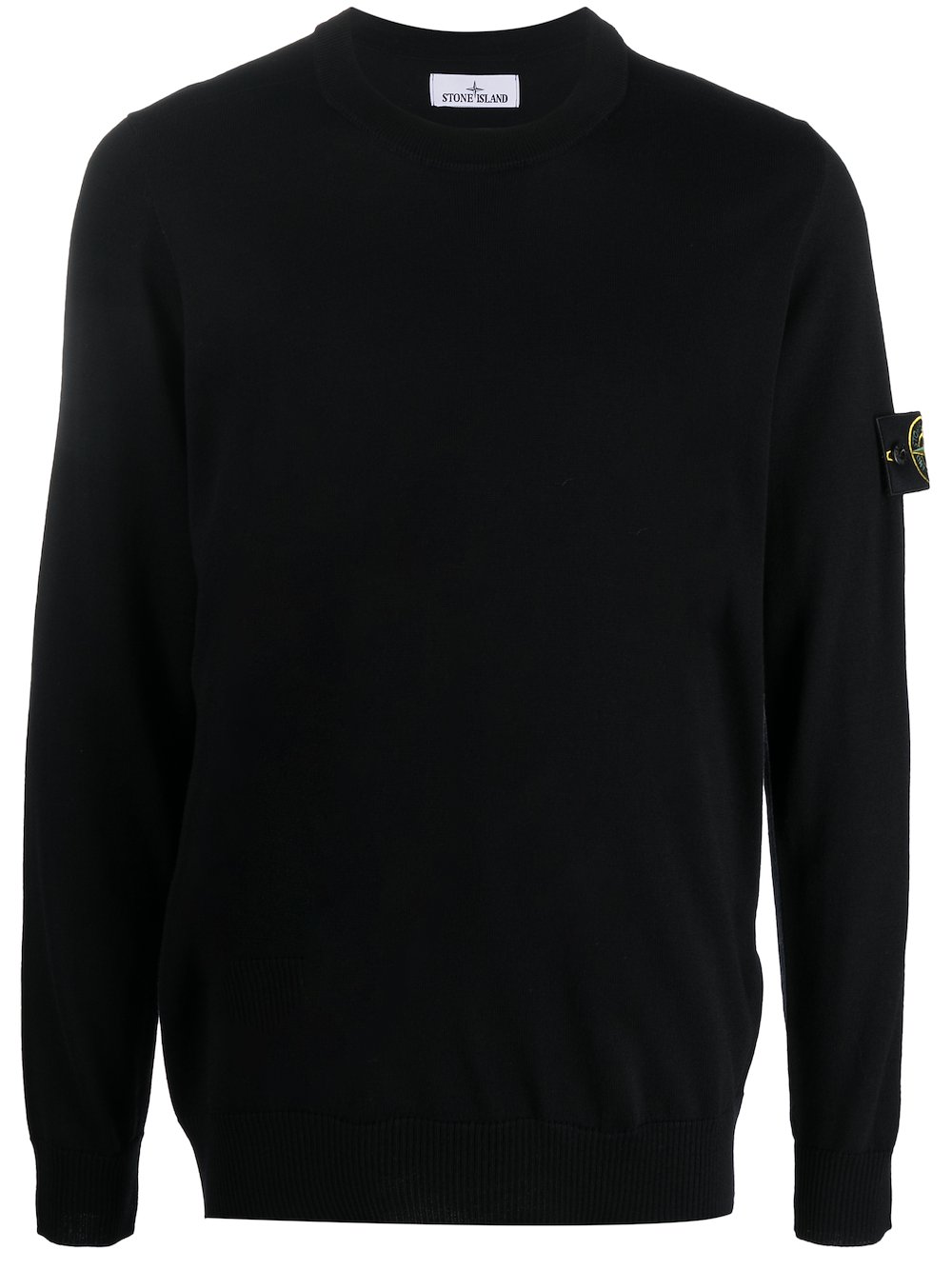 Stone Island logo-patch crew neck jumper black | MODES