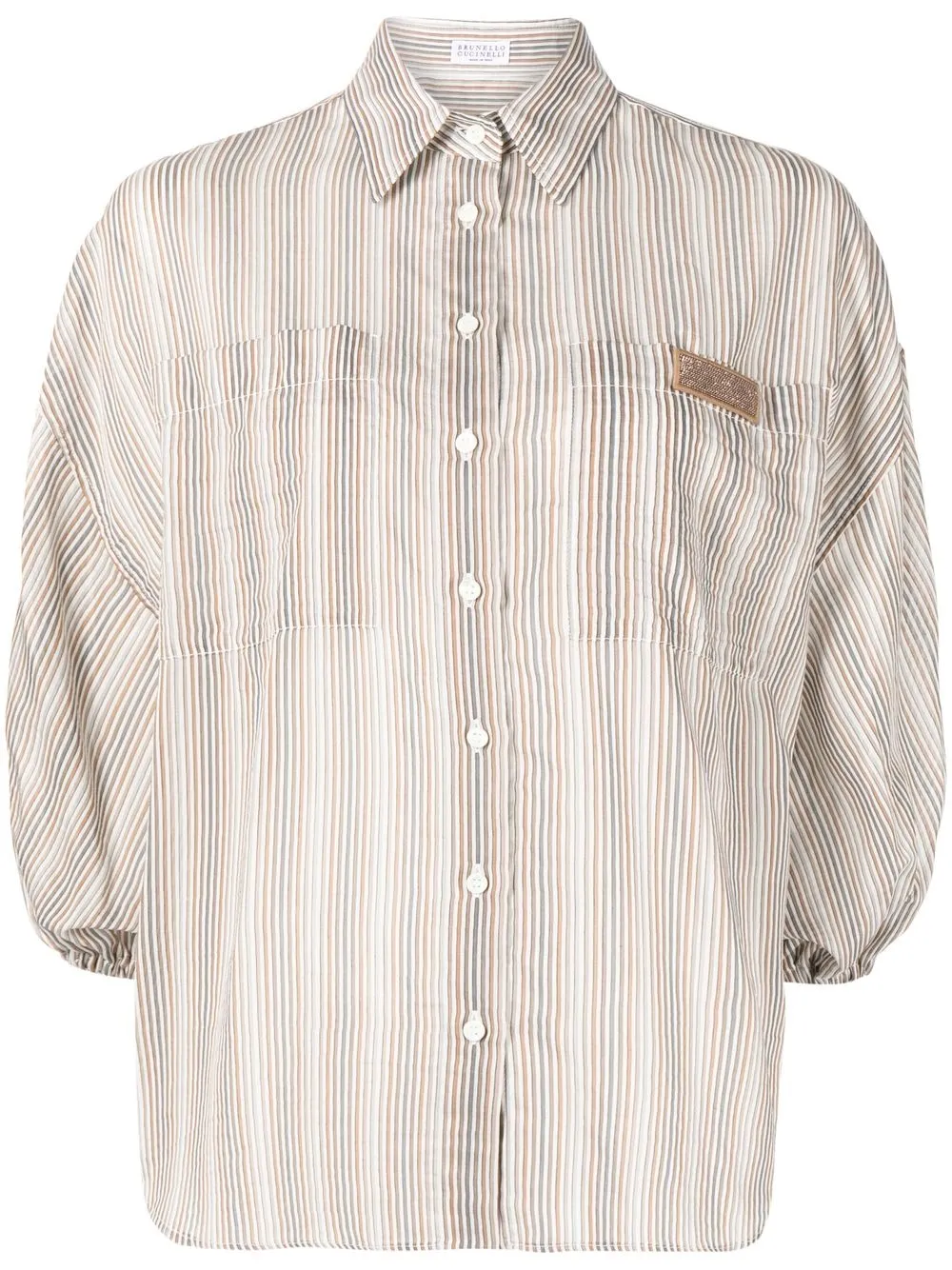 

Brunello Cucinelli camisa a rayas de manga farol - Marrón