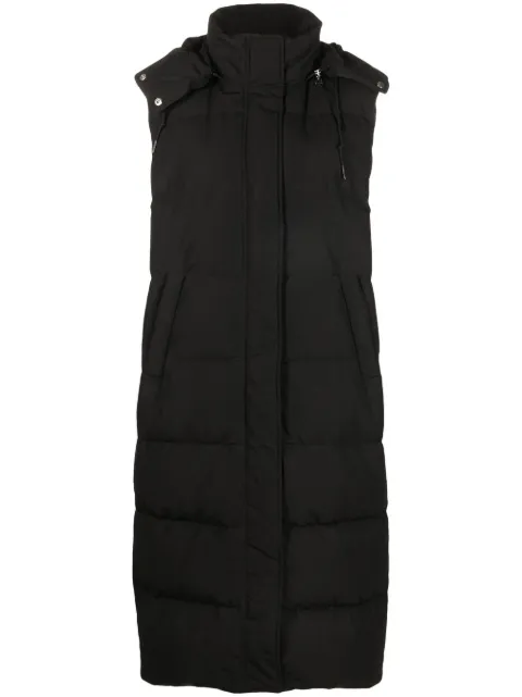 long-line padded hooded gilet