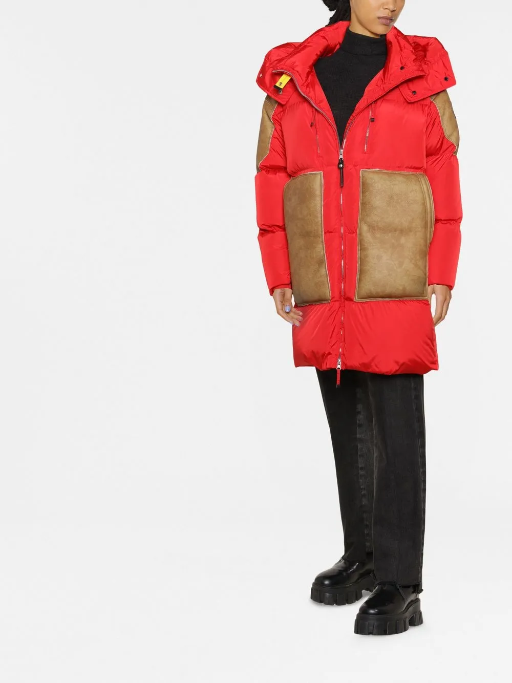 sheepskin panelled belted coat