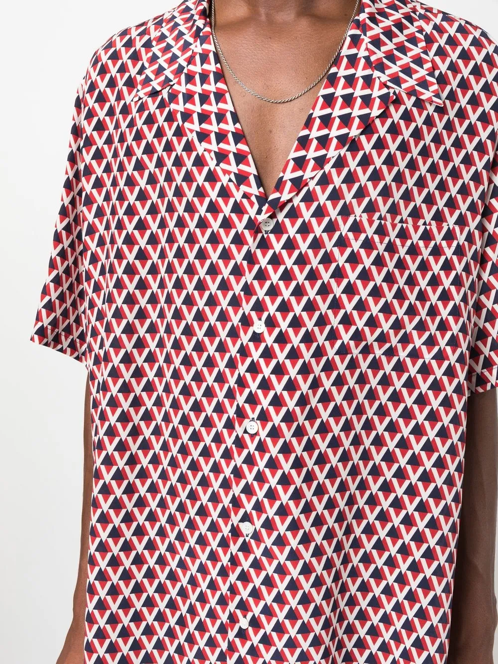 Valentino Abstract-pattern Silk Bowling Shirt In Red