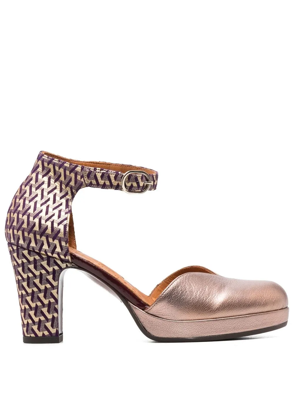 

Chie Mihara monogram-print 80mm heeled pumps - Gold