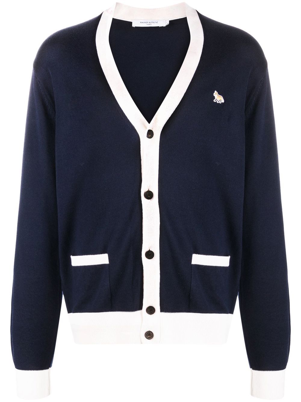 

Maison Kitsuné logo-patch wool cardigan - Blue