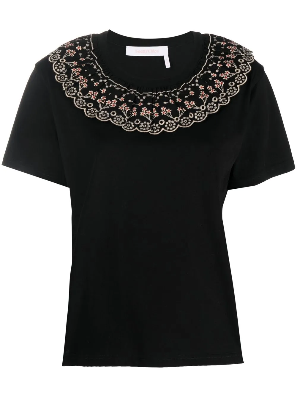 

See by Chloé floral-embroidered cotton T-shirt - Black