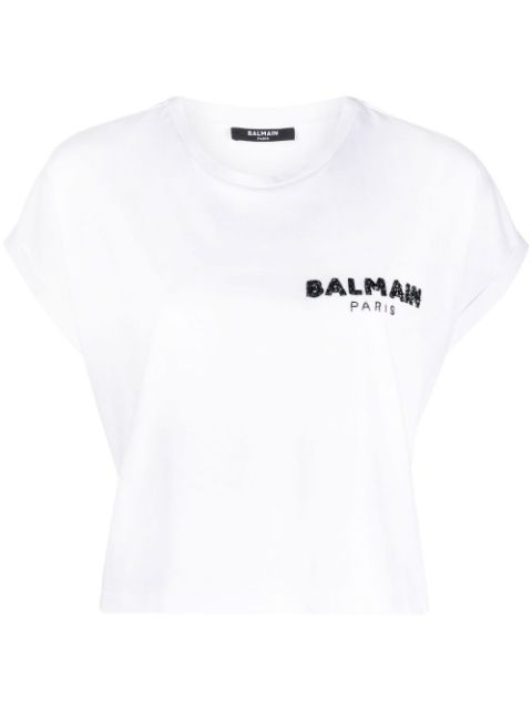 Balmain sequin logo round neck T-shirt Women