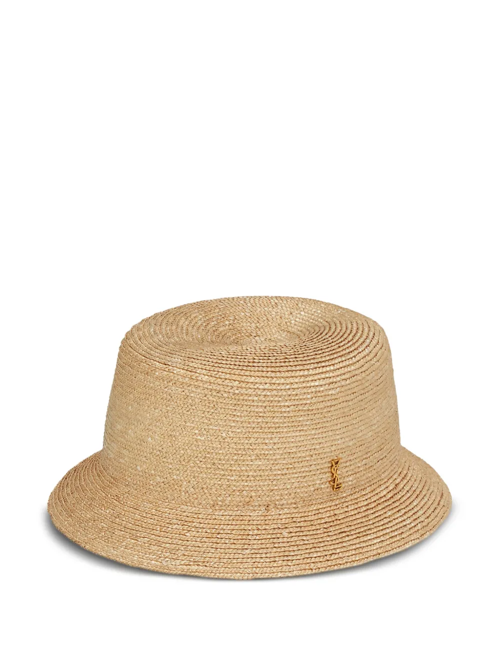 Saint Laurent Logo plaque Straw Bucket Hat Farfetch