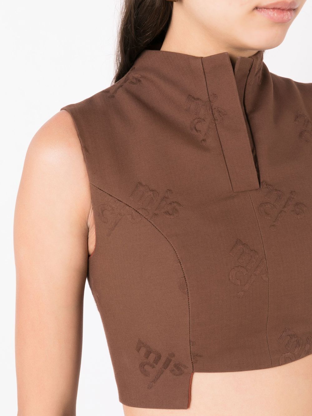 Shop Misci Monogram-embroidered Sleeveless Crop Top In Brown