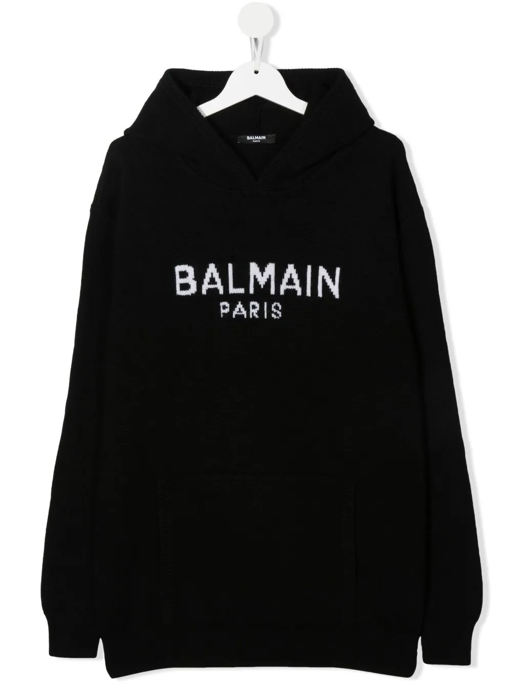 

Balmain Kids TEEN intarsia-knit pouch-pocket hoodie - Black