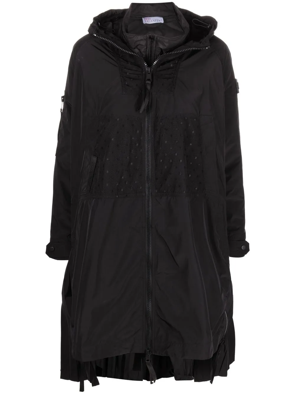 

RED Valentino abrigo con capucha y panel de tul - Negro