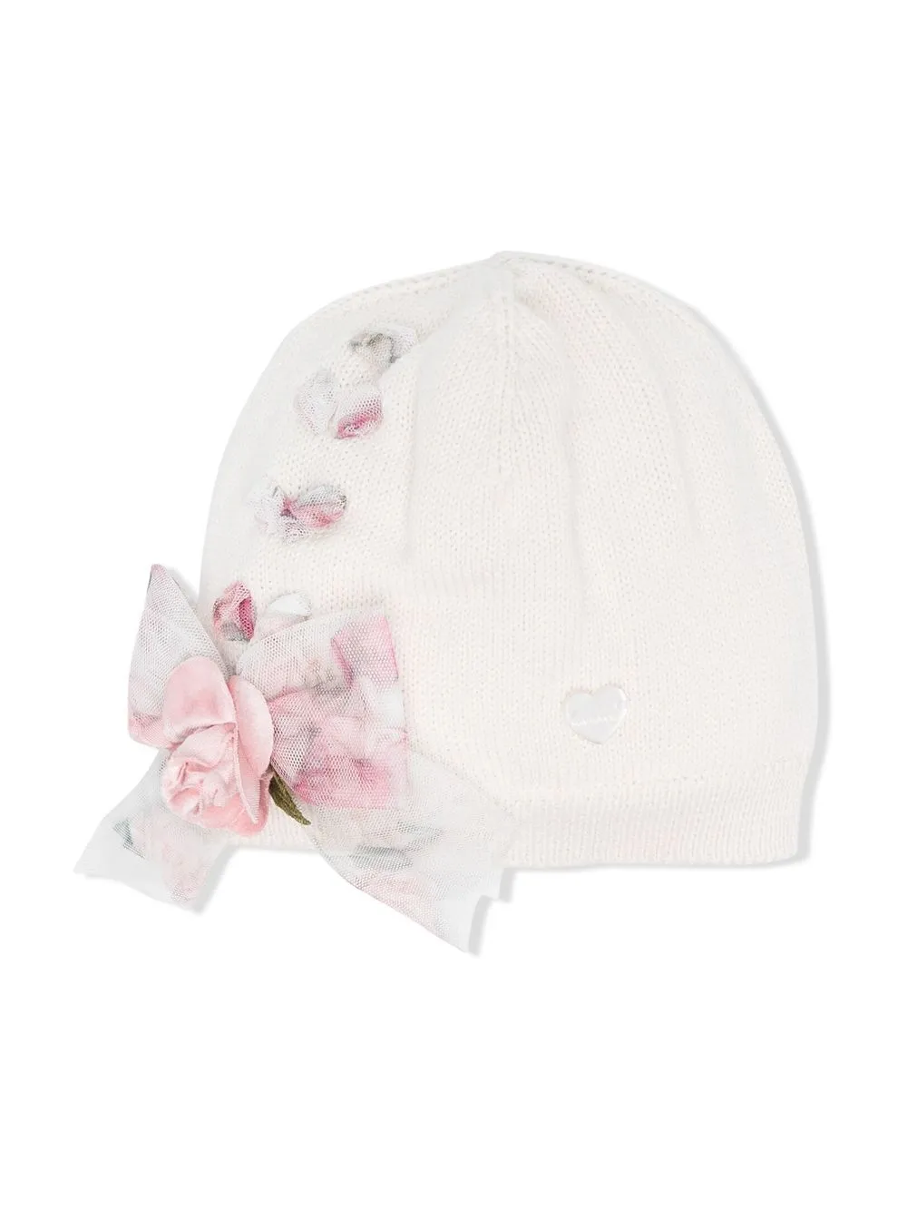 

Monnalisa gorra tejida floral con detalle de moño - Blanco