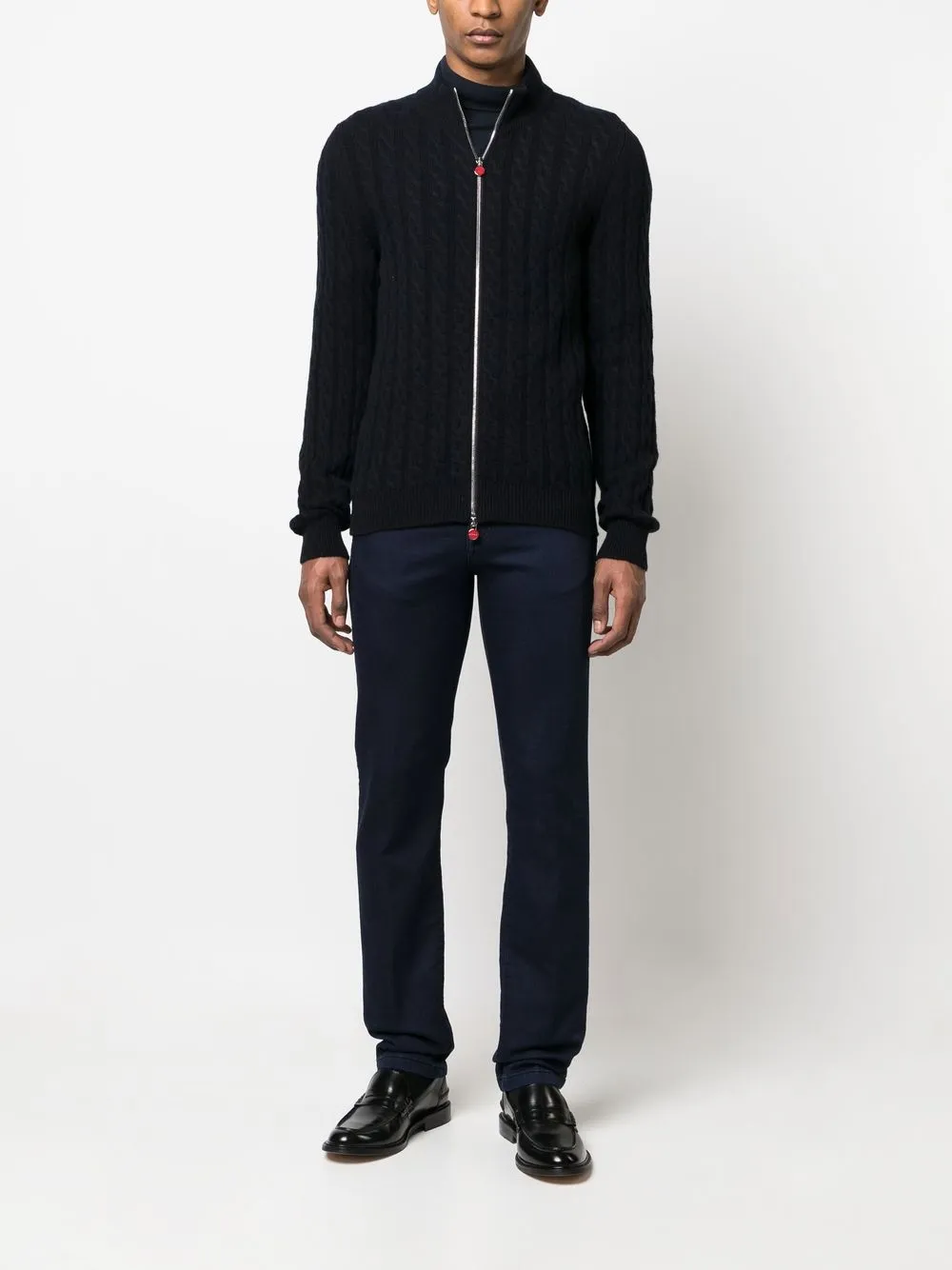 Kiton Kabelgebreid vest - Blauw