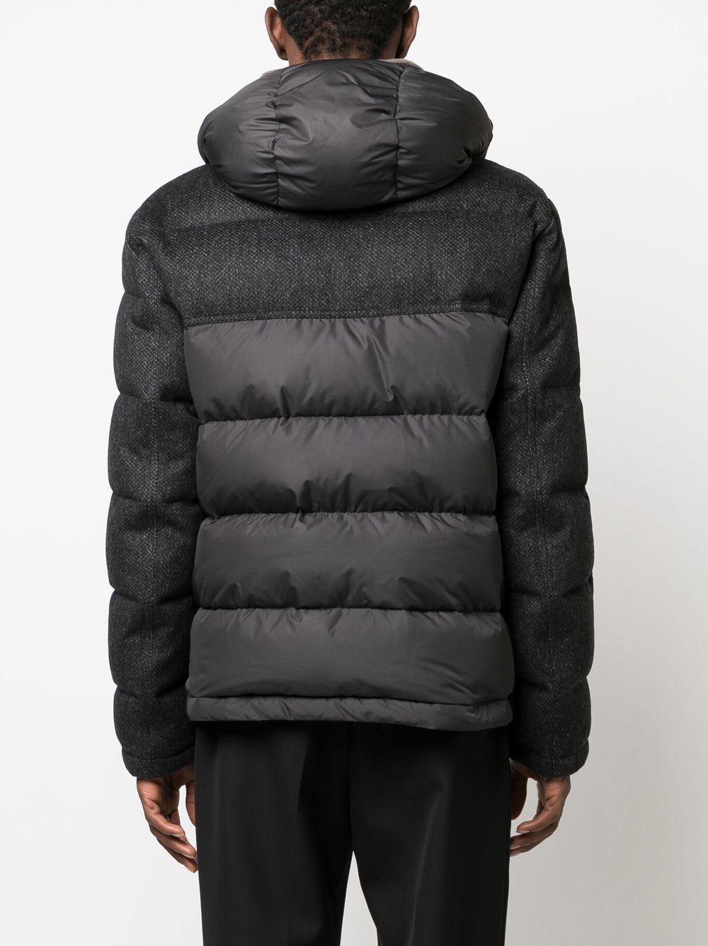 Shop Kiton Hybrid Hooded Puffer Jacket In Black