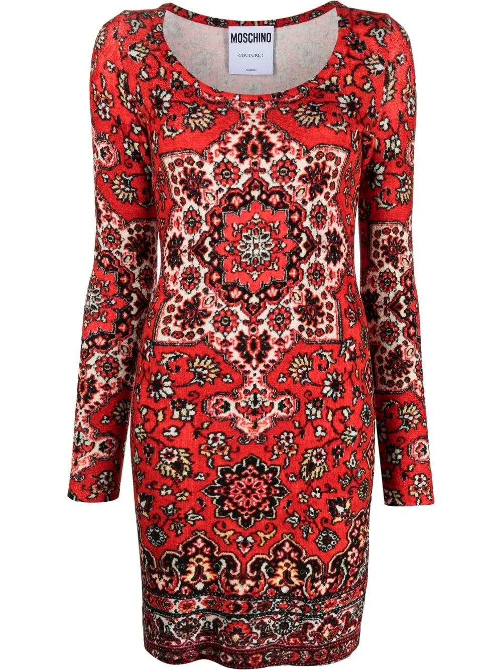 

Moschino rug-print long-sleeve velvet dress - Red