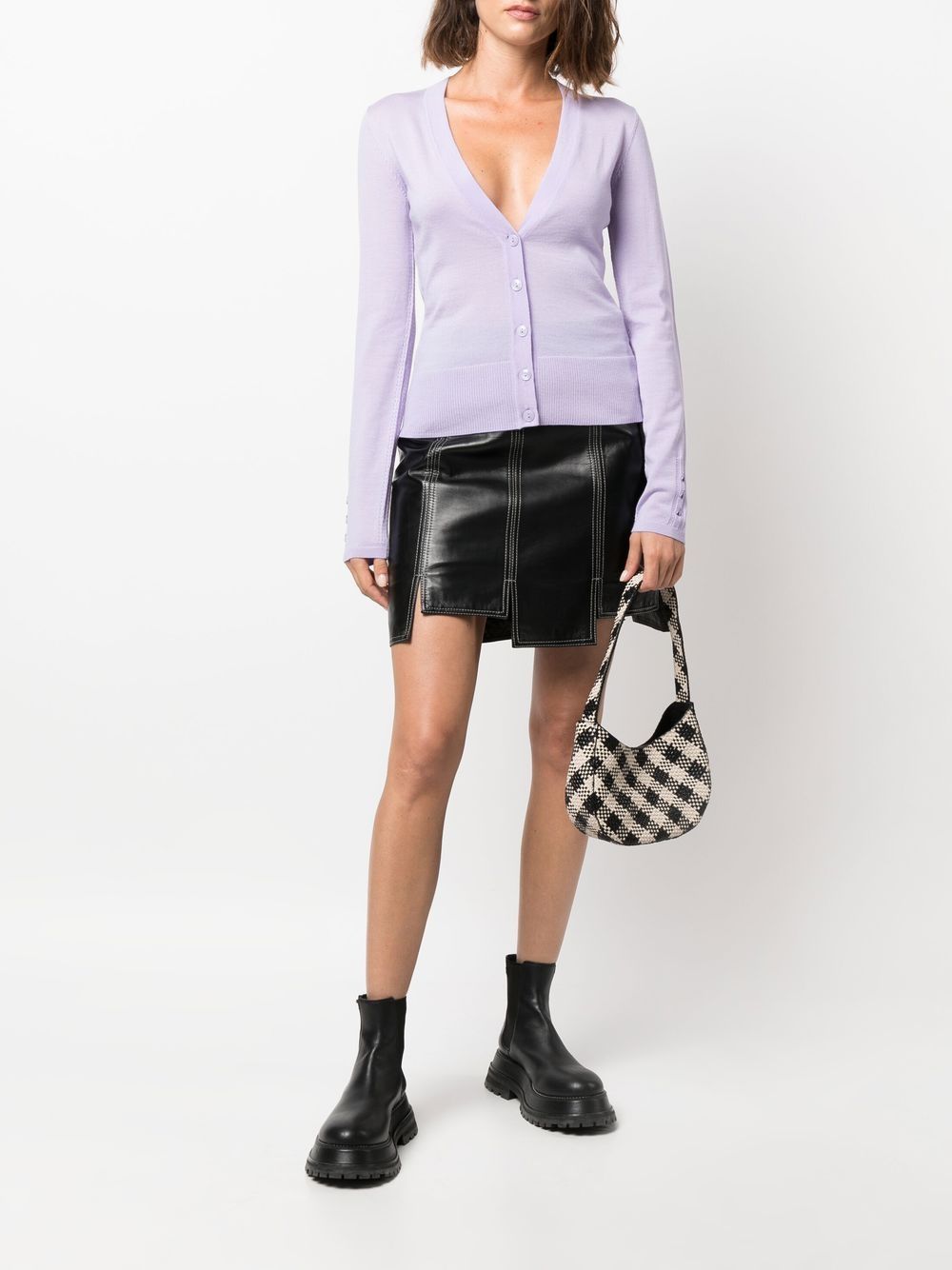 Shop Patrizia Pepe V-neck Knitted Cardigan In Violett