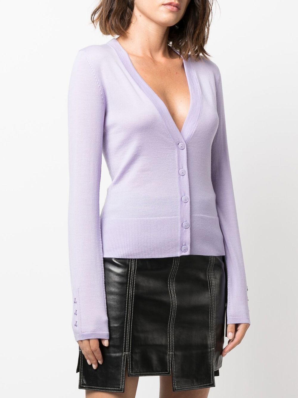 Shop Patrizia Pepe V-neck Knitted Cardigan In Violett