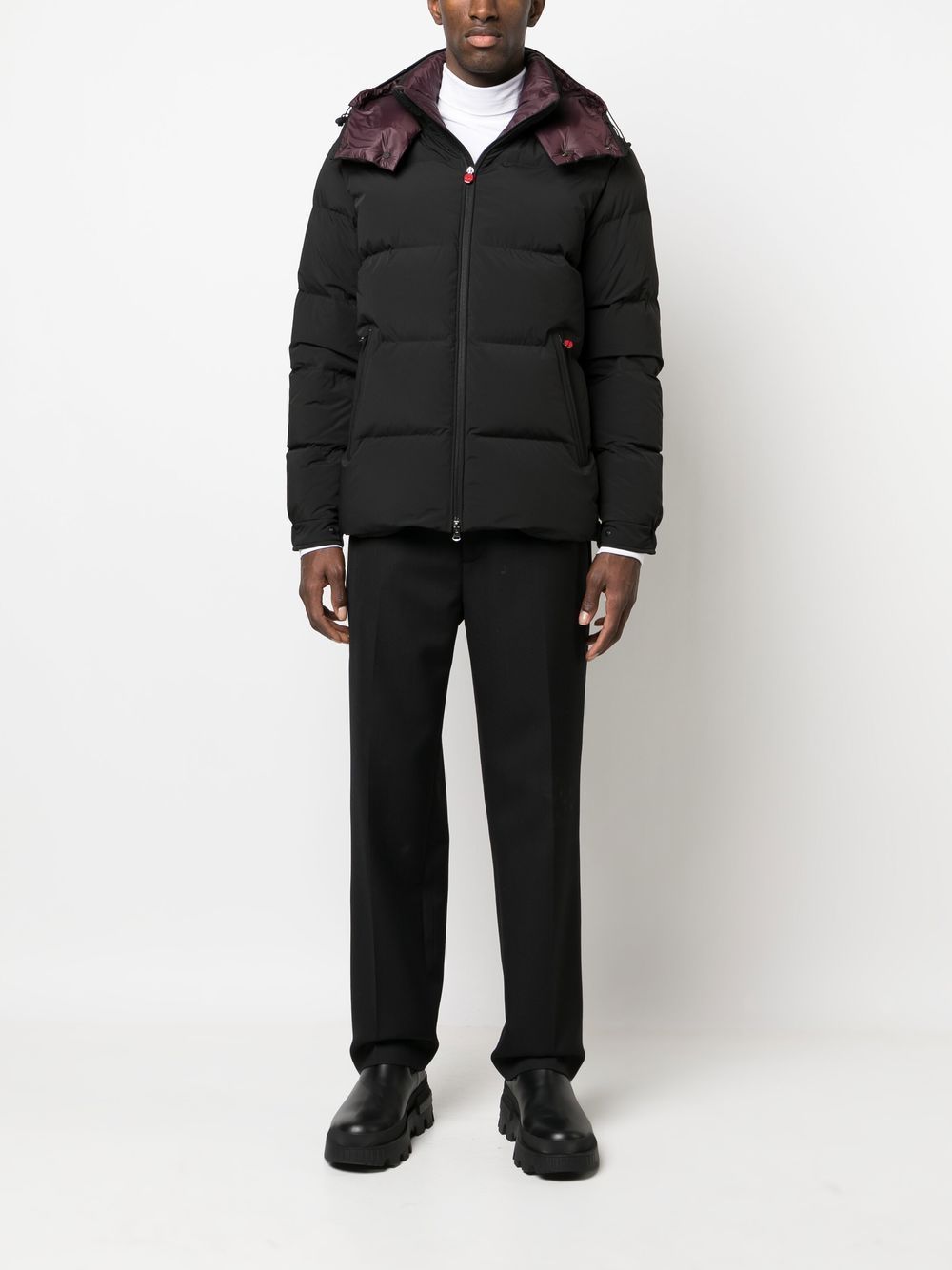 Shop Kiton Logo-embroidered Hooded Puffer Jacket In Black