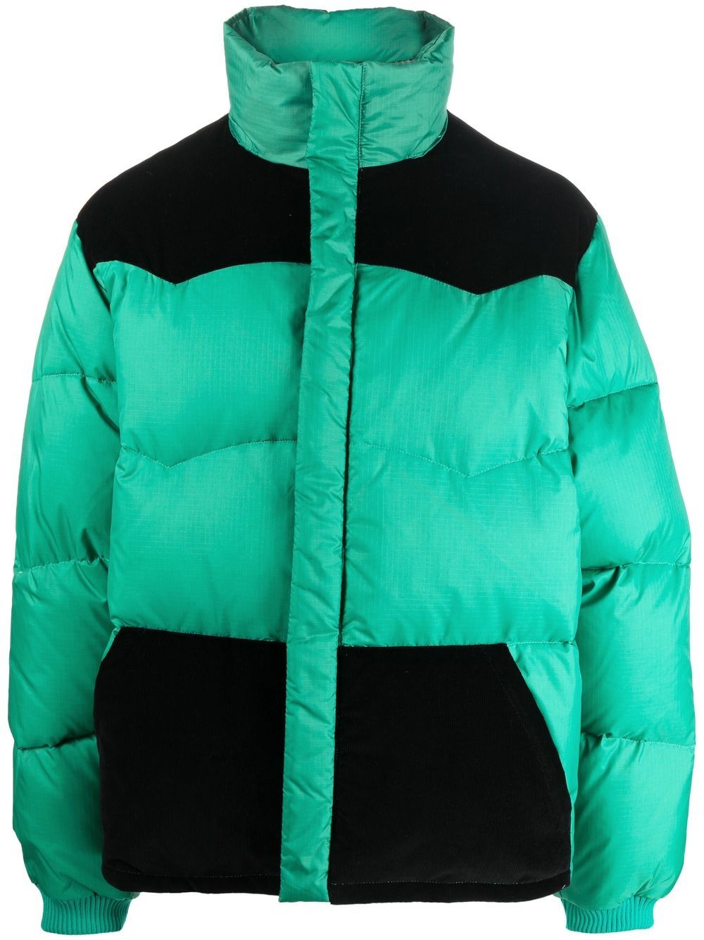 Shop Marni Colour-block Feather-down Jacket In Grün