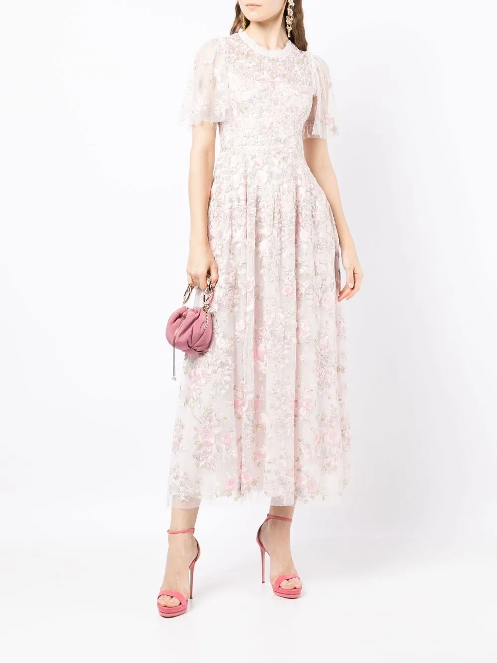 Needle & Thread Jurk met geborduurde bloemen - Roze