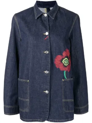 Denim jacket with outlet floral embroidery