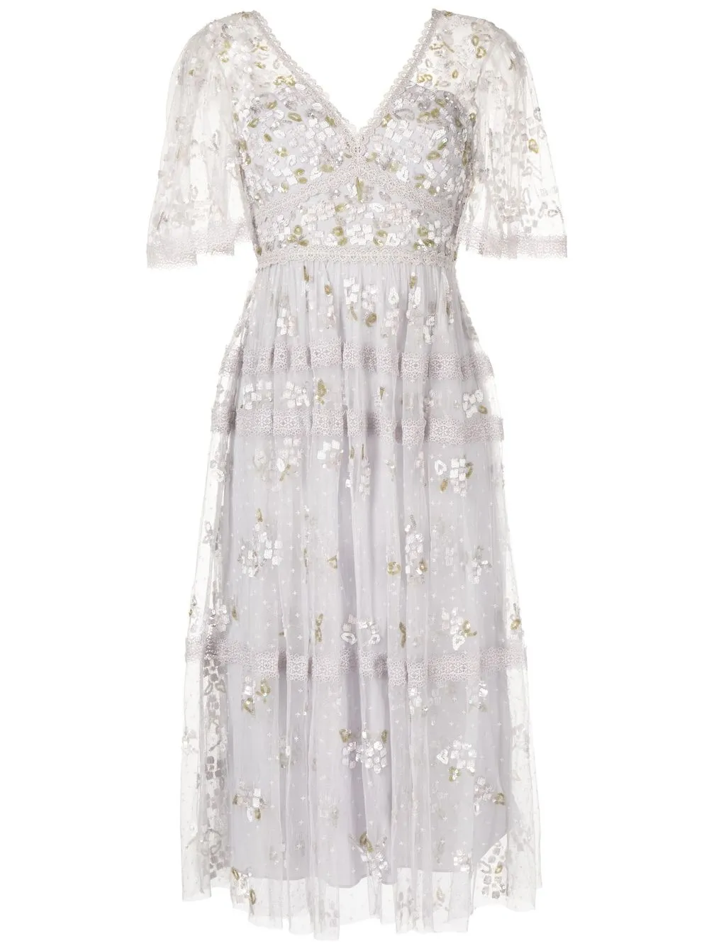 

Needle & Thread vestido midi con bordado floral - Gris