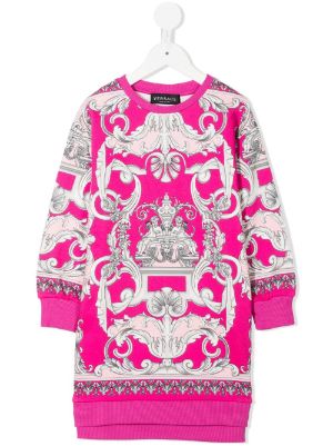 Pink Baroque-print sweatshirt dress Farfetch Girls Clothing Dresses Printed Dresses 